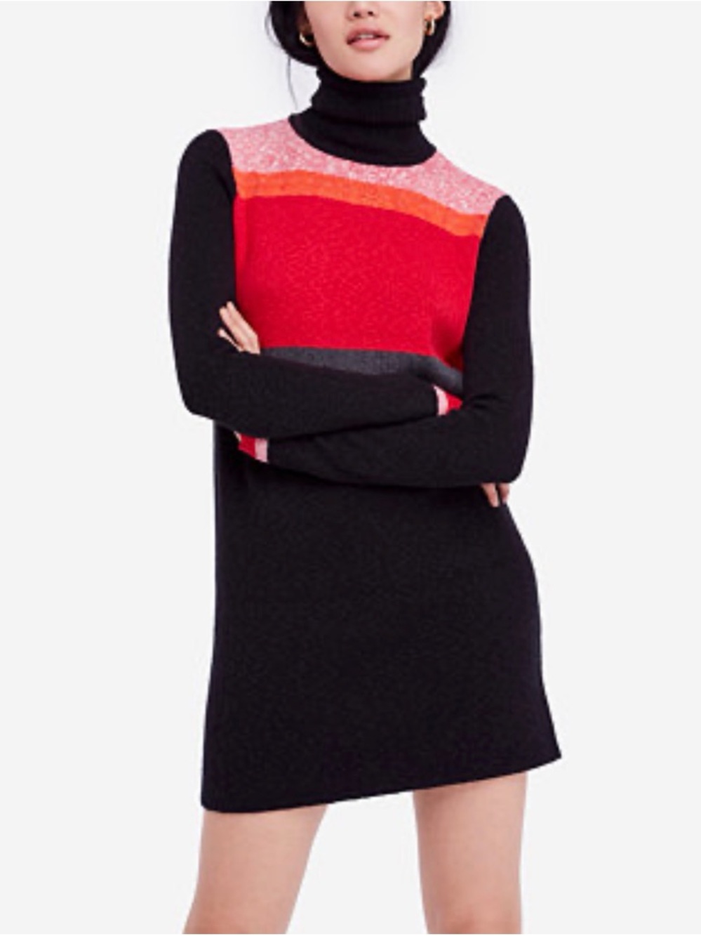 Free People Winter Break Turtleneck Sweater Dress Size M Striped Colorblock